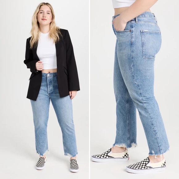 ✨NWT✨ AGOLDE Riley High Rise Slim Straight Crop Jean in Haven Blue Sz 30 - Picture 9 of 12